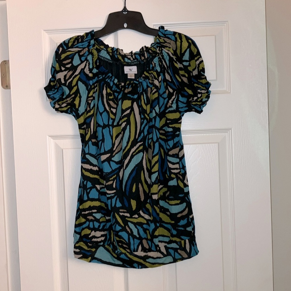 Worthington Short Sleeve Dress Top - Size Small - Turquoise, Green, Black